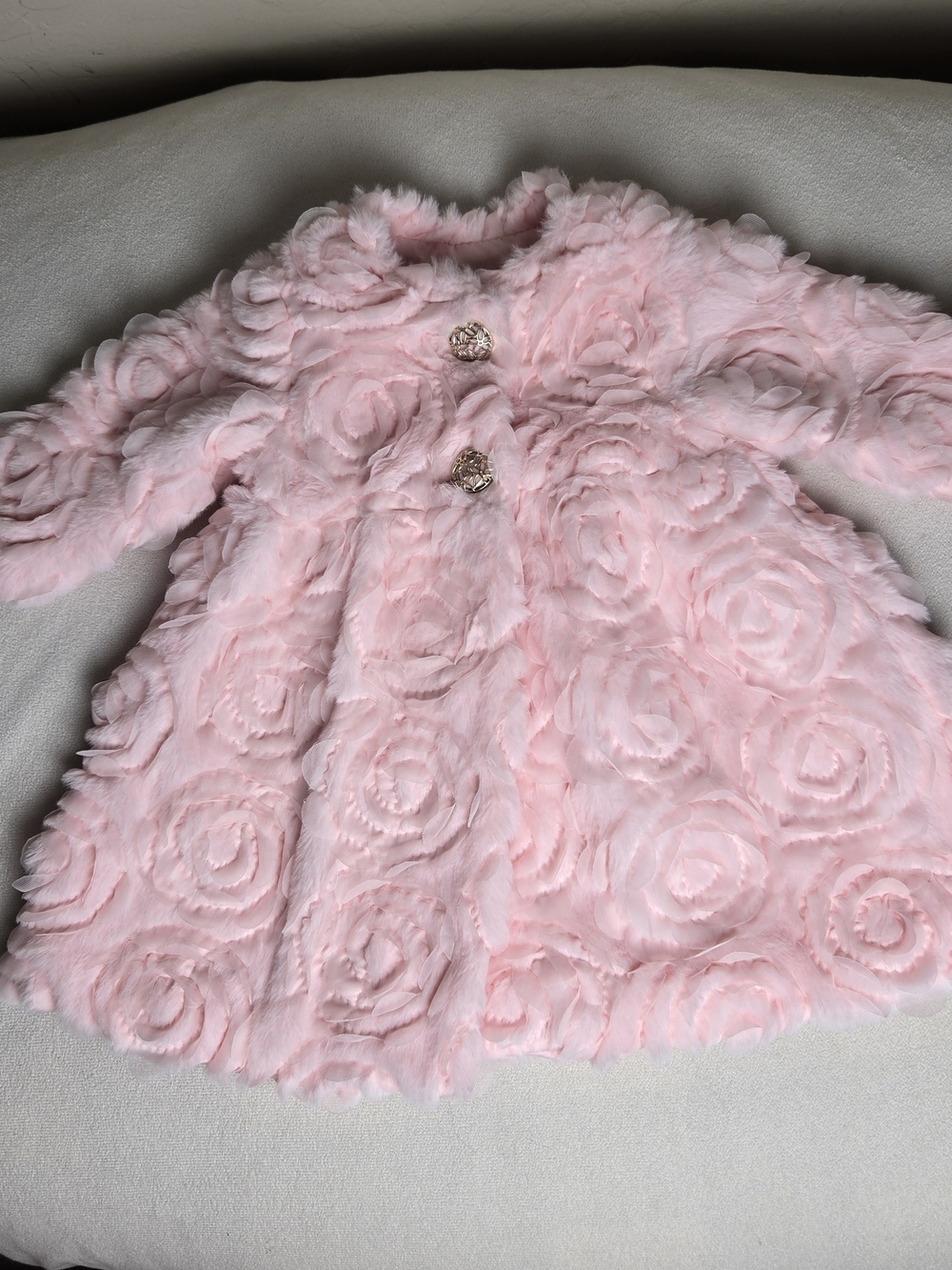 Blueberi Boulevard Pink Rosette Faux-Fur Coat Holiday Dressy 6-9M